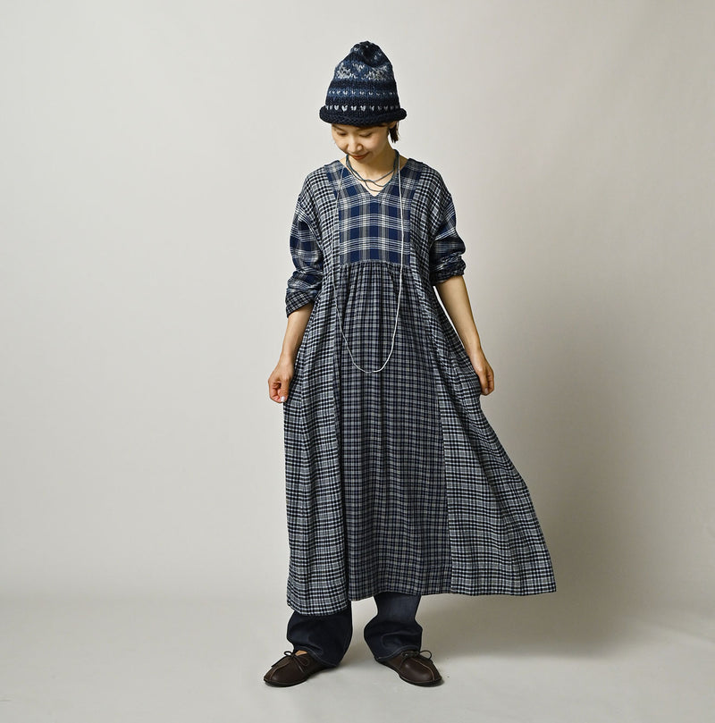 45R Ai Indigo Flannel Mix Patchwork Dress - Image 2