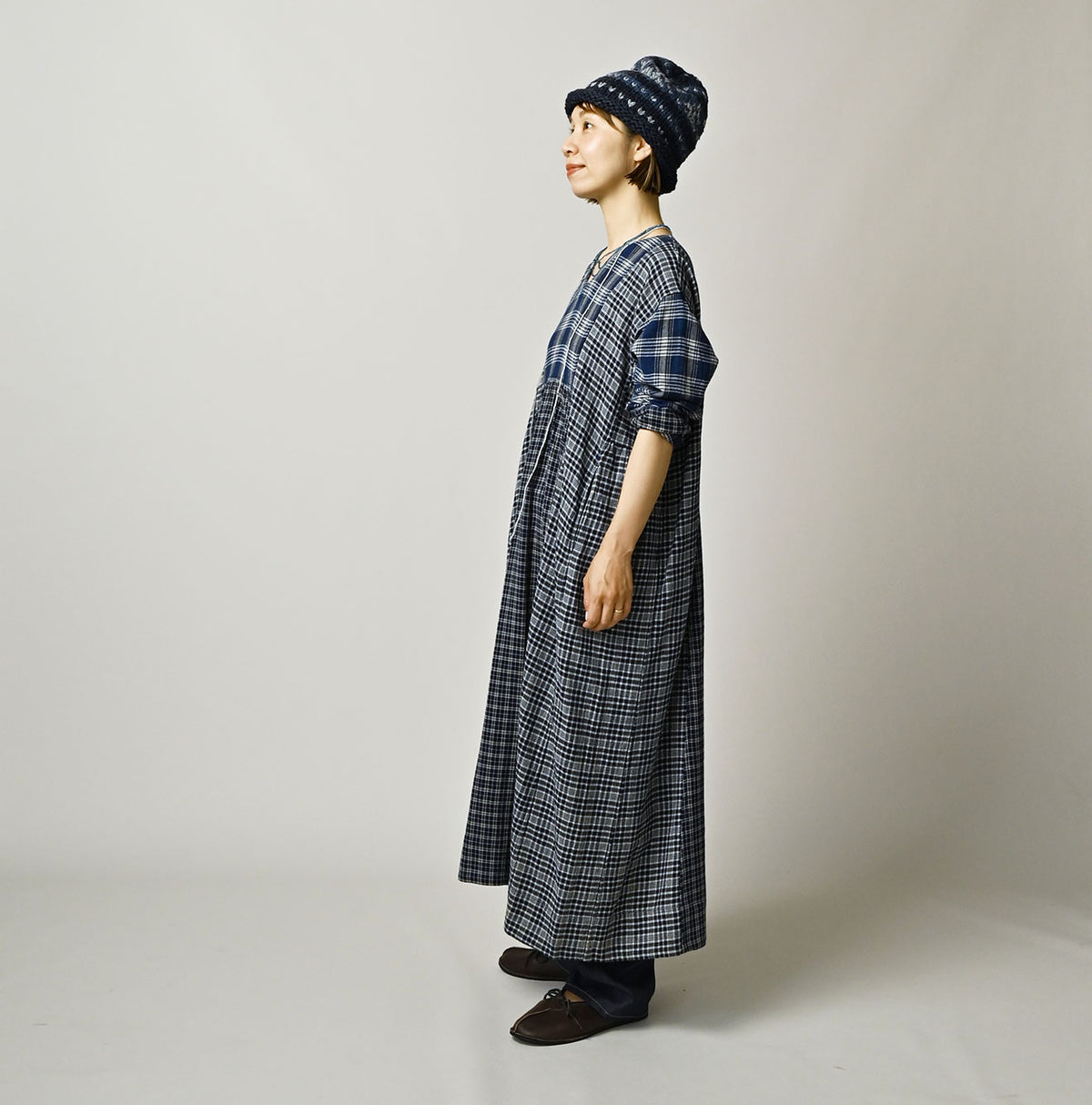 45R Ai Indigo Flannel Mix Patchwork Dress