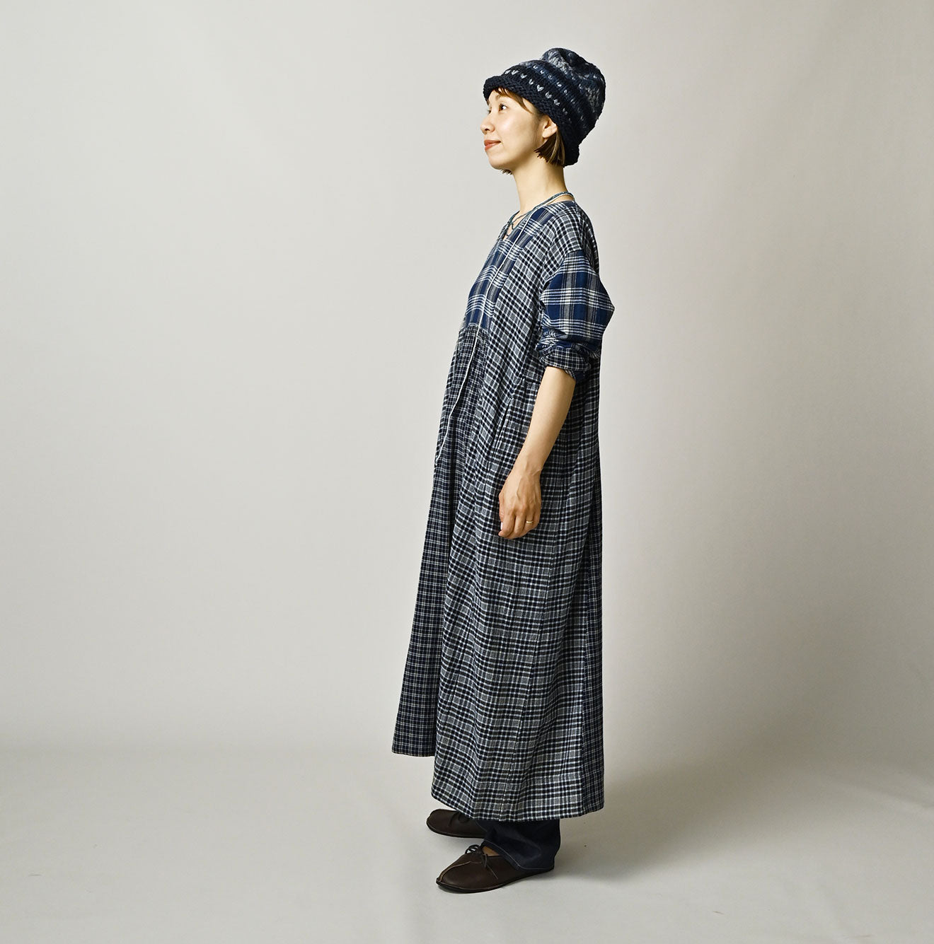 45R Ai Indigo Flannel Mix Patchwork Dress - Image 3