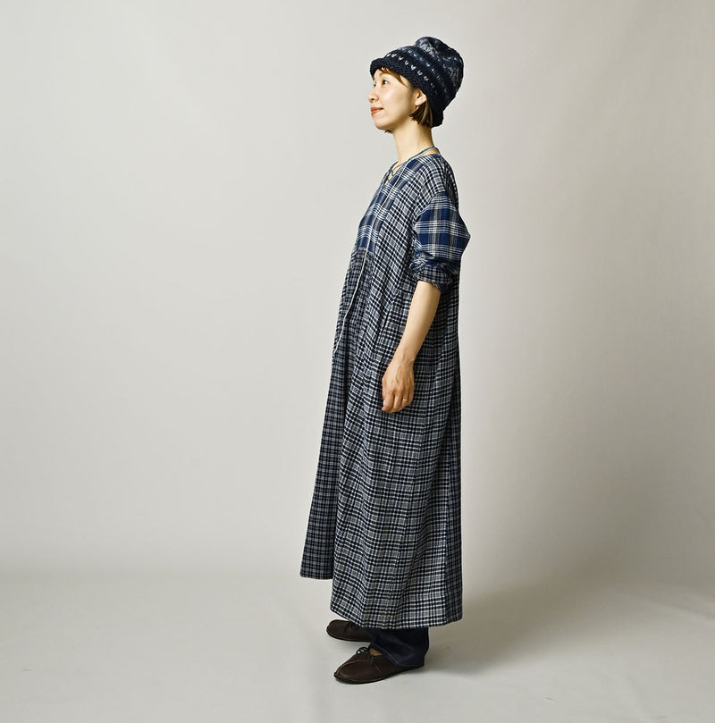 45R Ai Indigo Flannel Mix Patchwork Dress - Image 3