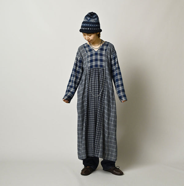 45R Ai Indigo Flannel Mix Patchwork Dress