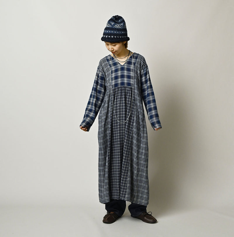 45R Ai Indigo Flannel Mix Patchwork Dress - Image 5