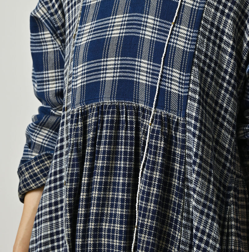 45R Ai Indigo Flannel Mix Patchwork Dress - Image 7