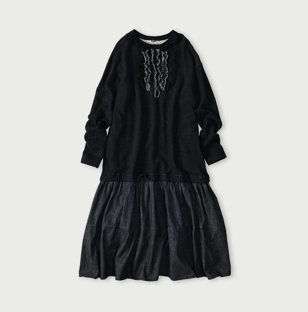 45R Indigo Cotton Fleece x Denim Dress