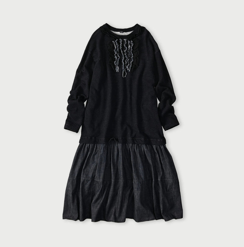 45R Indigo Cotton Fleece x Denim Dress - Image 1