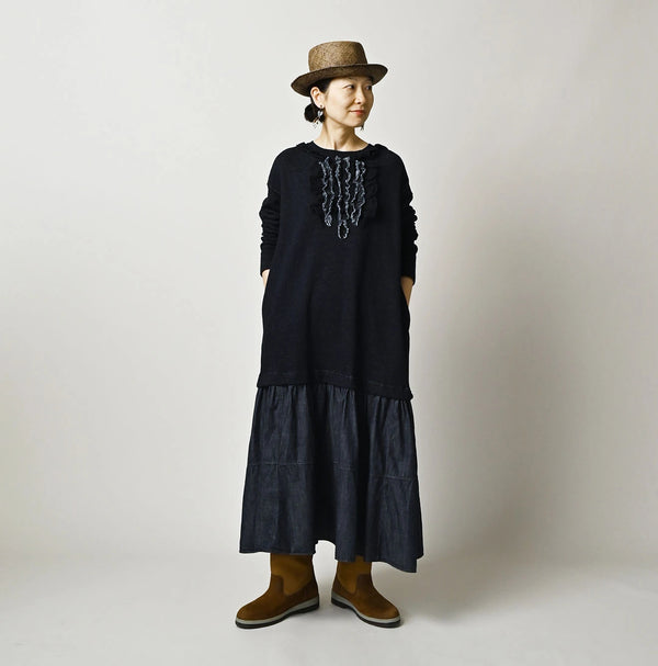 45R Indigo Cotton Fleece x Denim Dress
