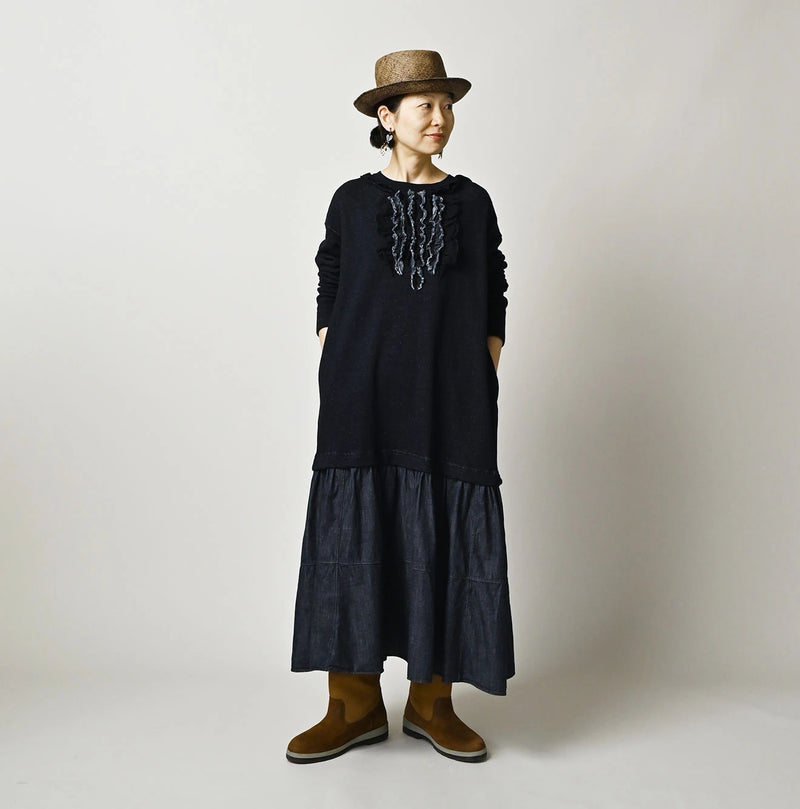 45R Indigo Cotton Fleece x Denim Dress - Image 2