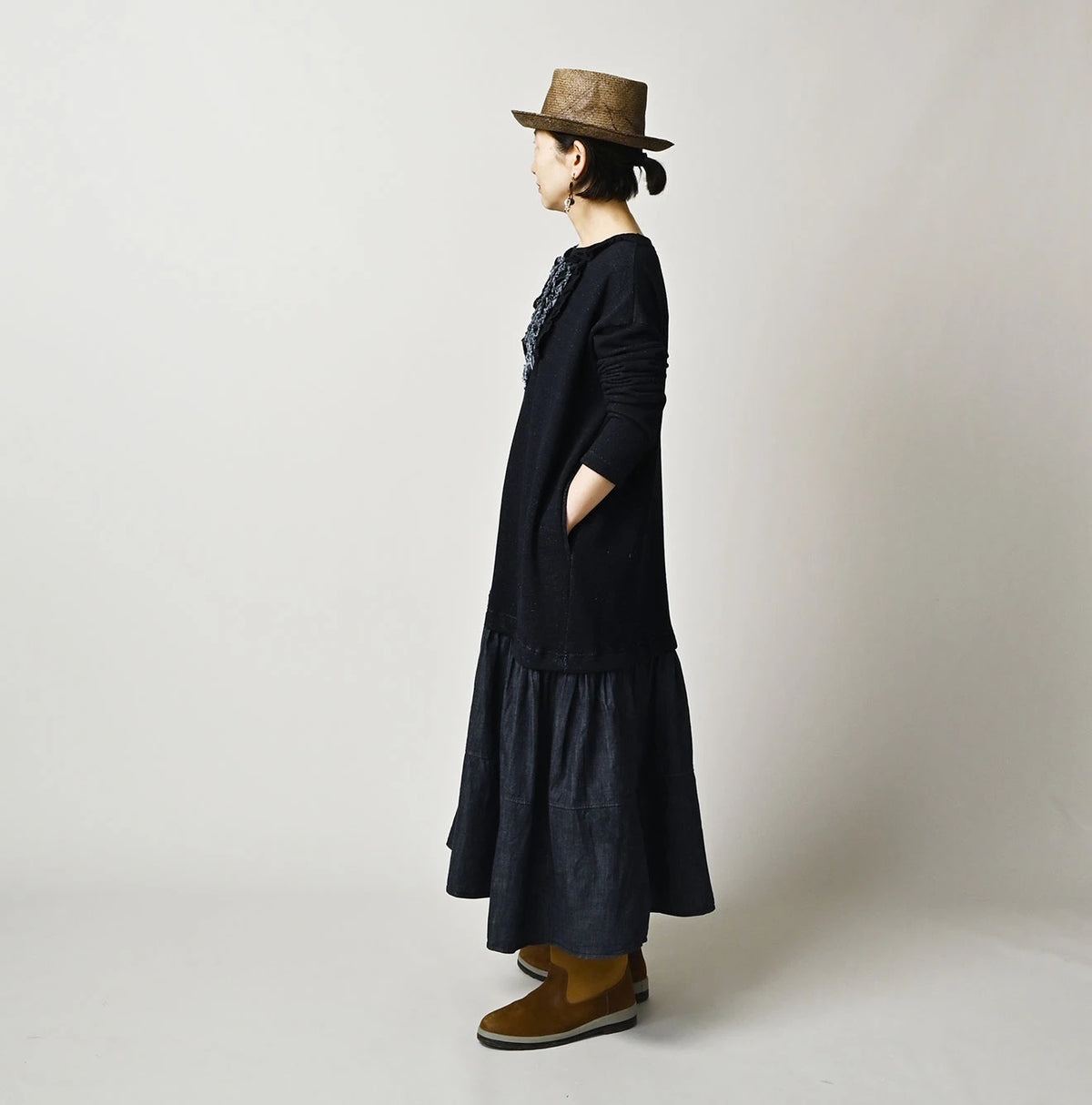 45R Indigo Cotton Fleece x Denim Dress