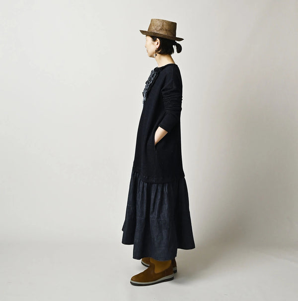 45R Indigo Cotton Fleece x Denim Dress