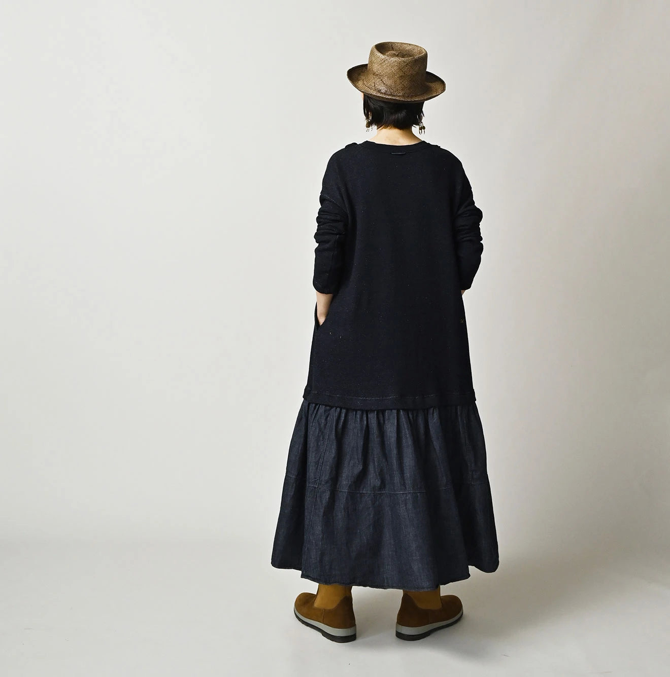 45R Indigo Cotton Fleece x Denim Dress - Image 4