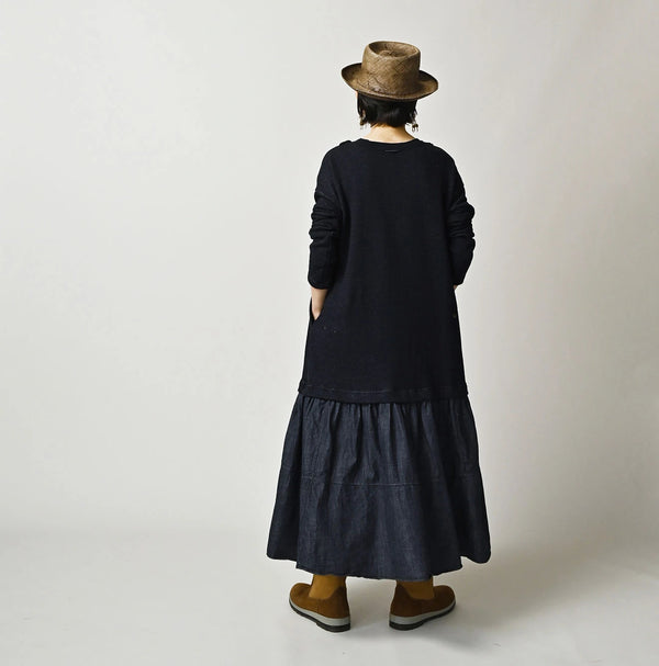45R Indigo Cotton Fleece x Denim Dress