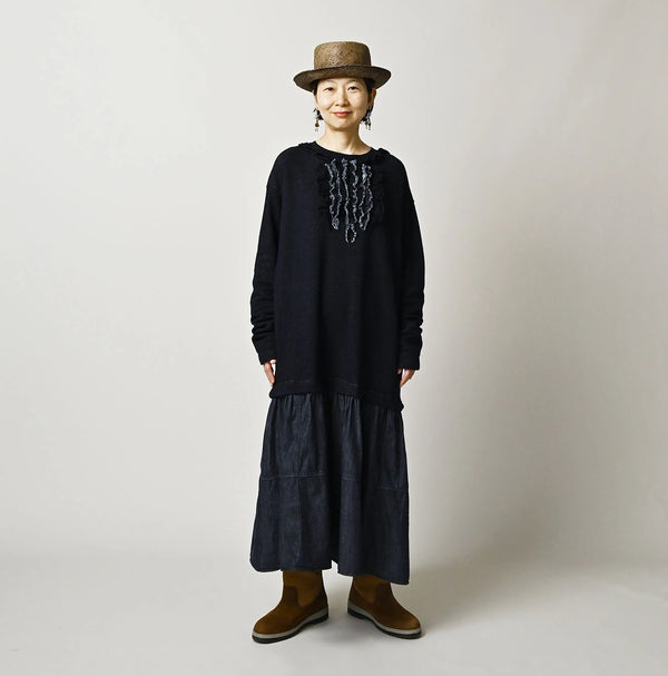 45R Indigo Cotton Fleece x Denim Dress