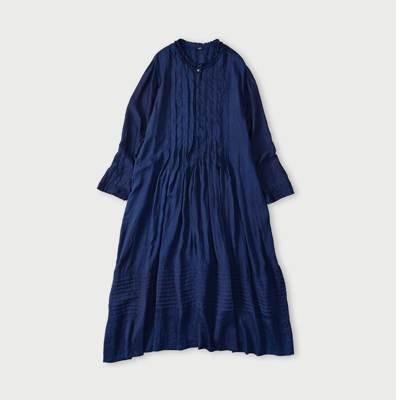 Ai Indigo Silk Pintuck Dress - Image 1