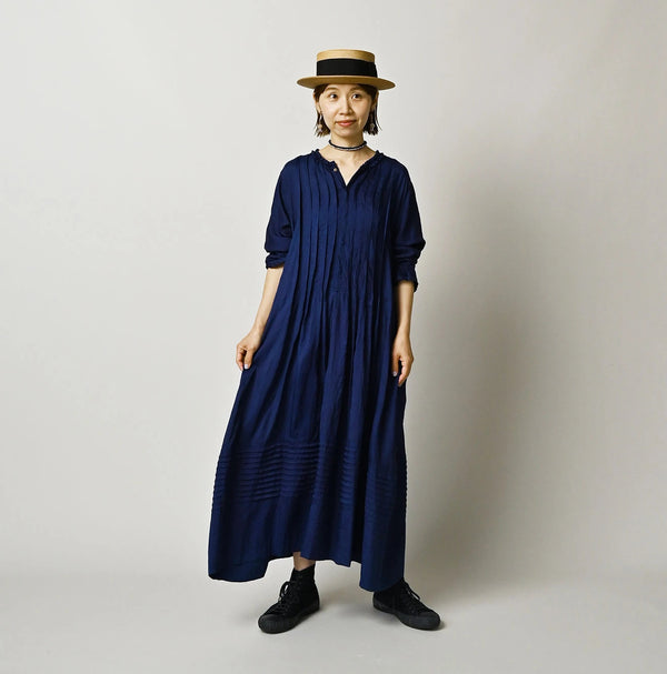 Ai Indigo Silk Pintuck Dress