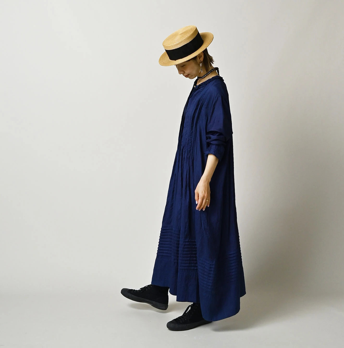 Ai Indigo Silk Pintuck Dress - Image 3