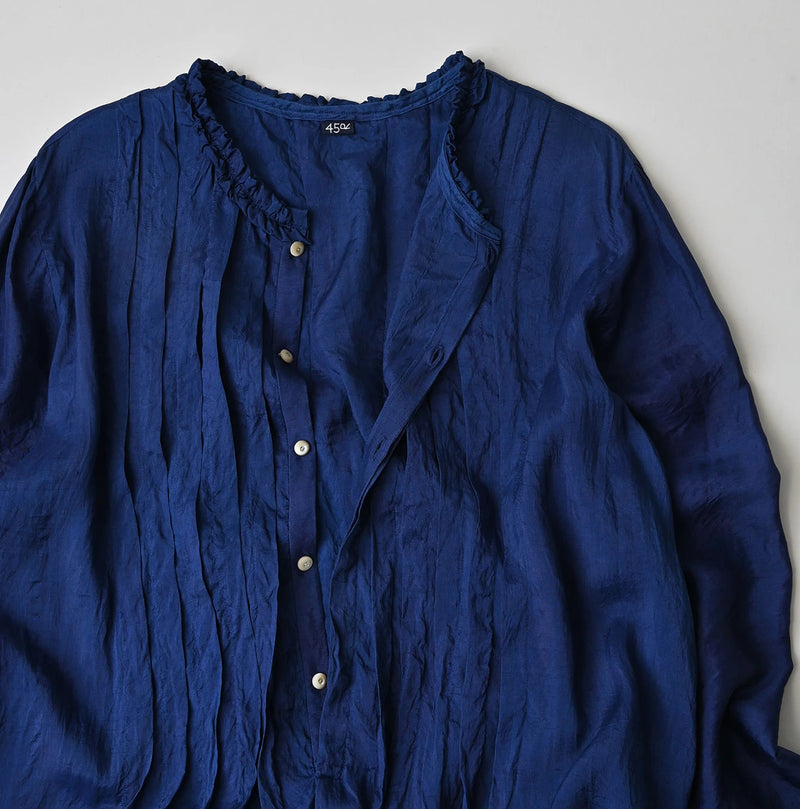 45R Ai Indigo Silk Pintuck Dress - Image 15