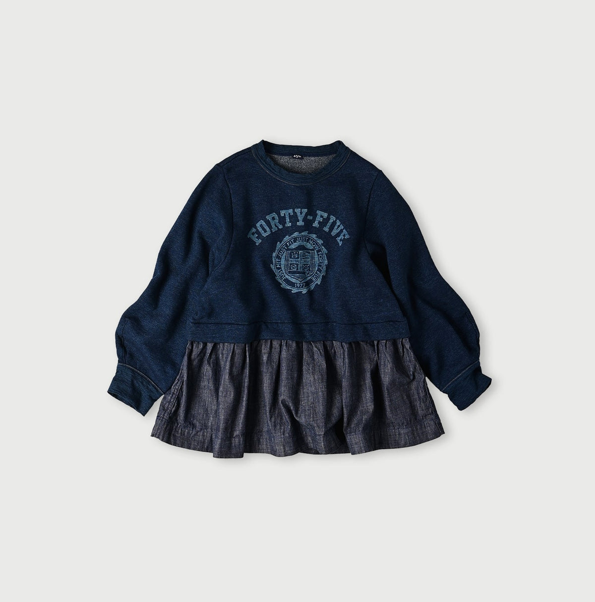 45R Indigo Cotton Fleece Denim Puff Sleeve T-shirt