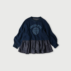 Indigo Cotton Fleece Denim Puff Sleeve T-shirt