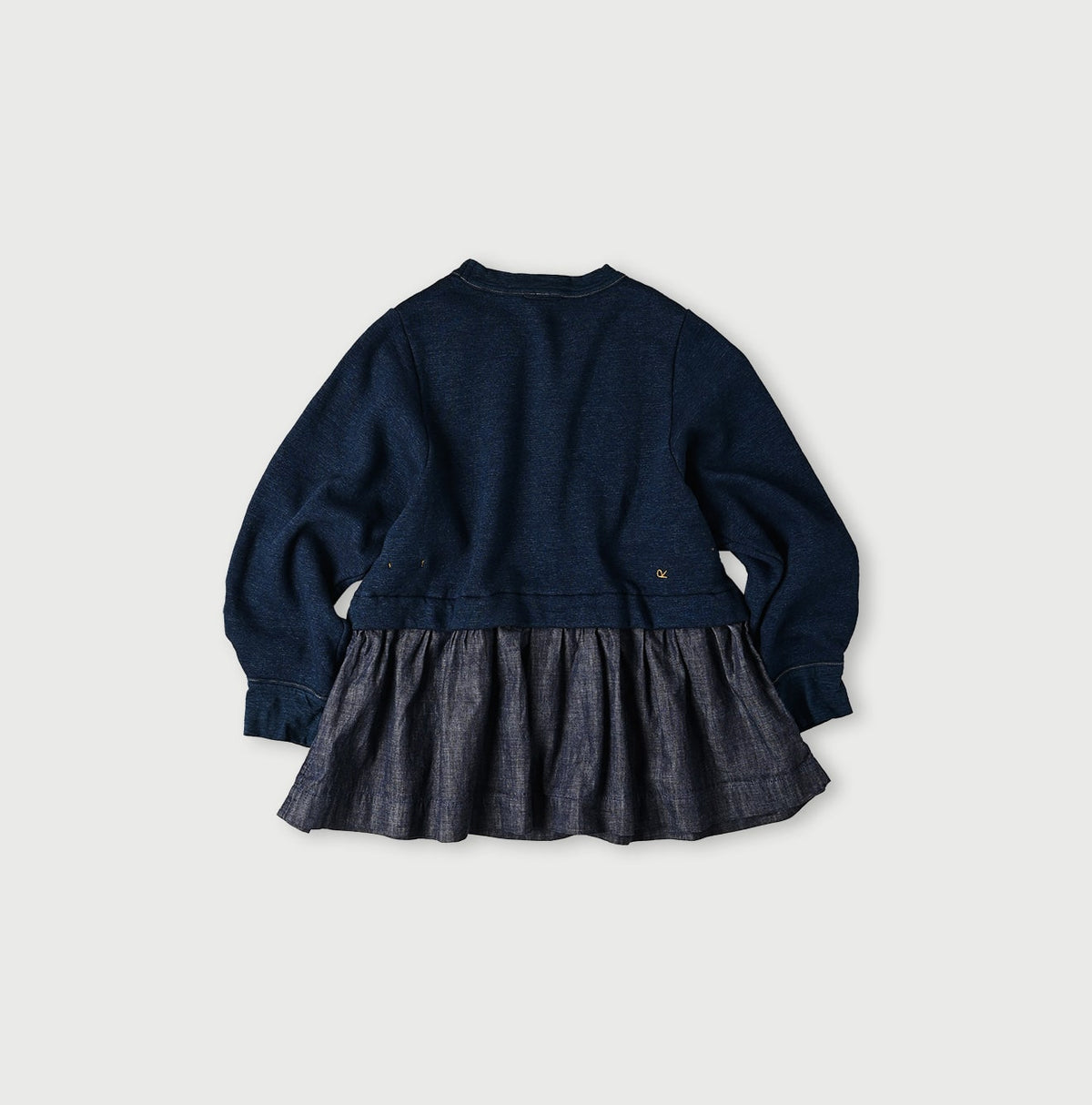 45R Indigo Cotton Fleece Denim Puff Sleeve T-shirt