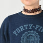 45R Indigo Cotton Fleece Denim Puff Sleeve T-shirt