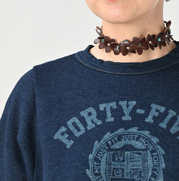 45R Indigo Cotton Fleece Denim Puff Sleeve T-shirt