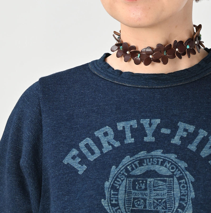 45R Indigo Cotton Fleece Denim Puff Sleeve T-shirt - Image 8