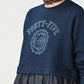 45R Indigo Cotton Fleece Denim Puff Sleeve T-shirt