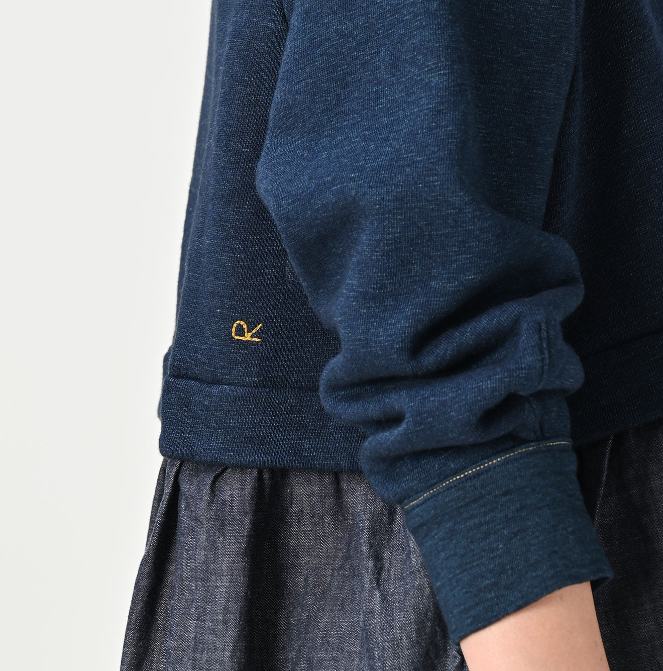 45R Indigo Cotton Fleece Denim Puff Sleeve T-shirt