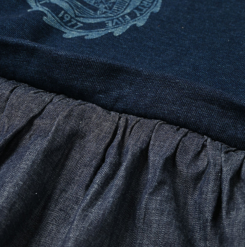 45R Indigo Cotton Fleece Denim Puff Sleeve T-shirt