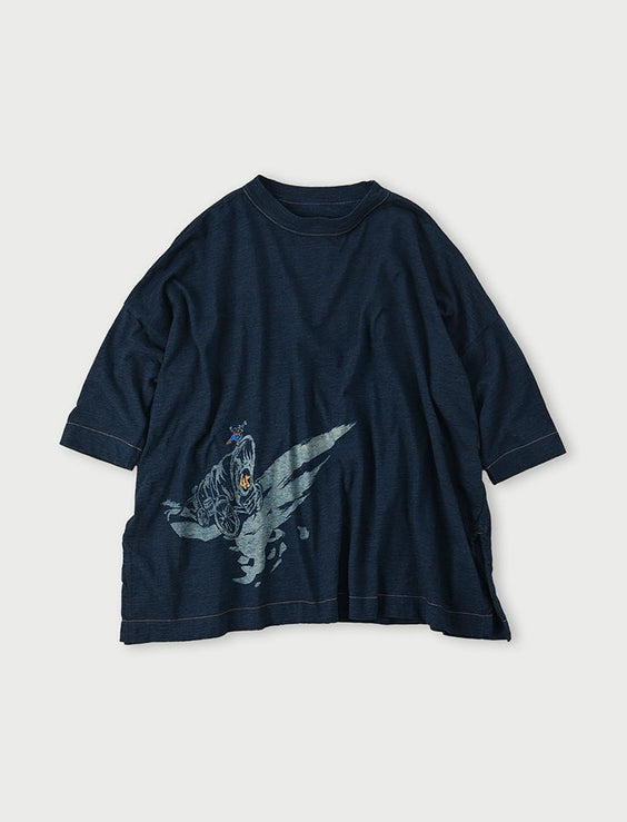 Indigo Covered Wagon Printed Big Slit T-shirt