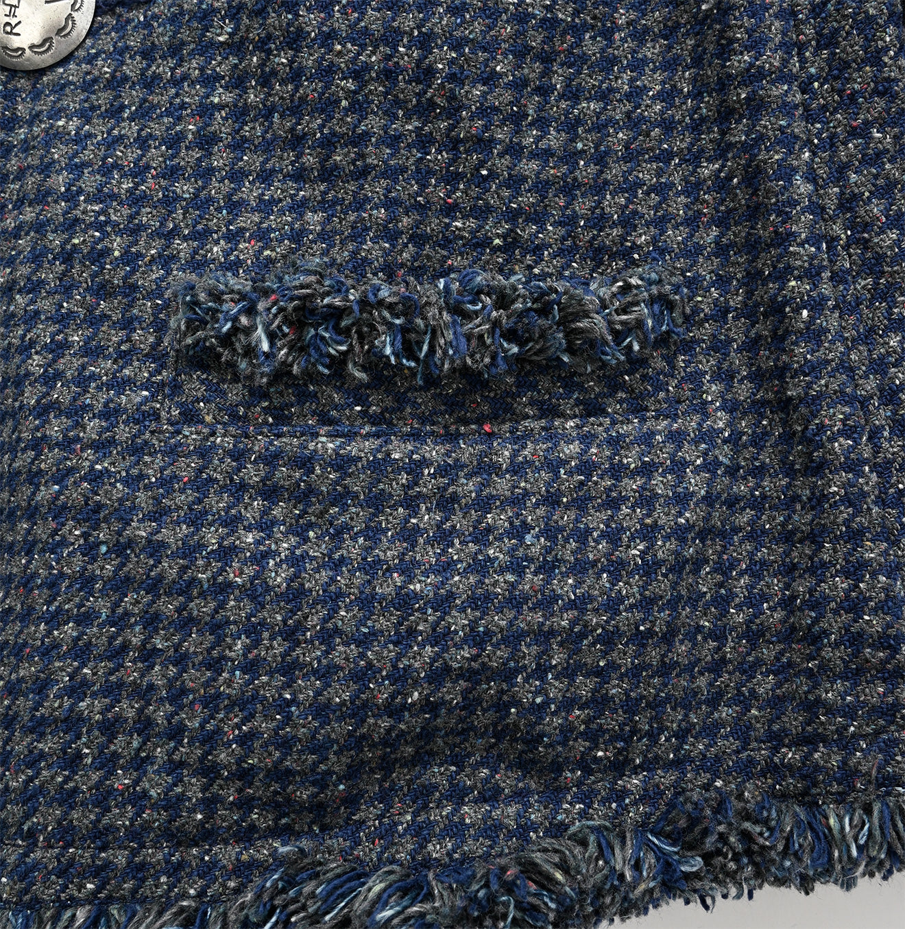 Indigo Cotton Tweed Fringe Jacket