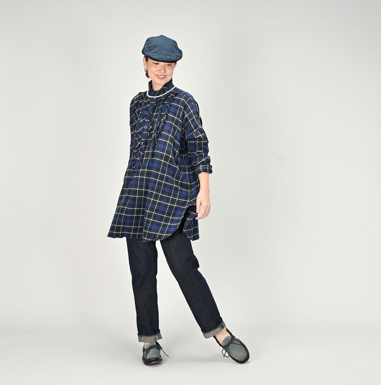 45R India Flannel Frilled Tunic