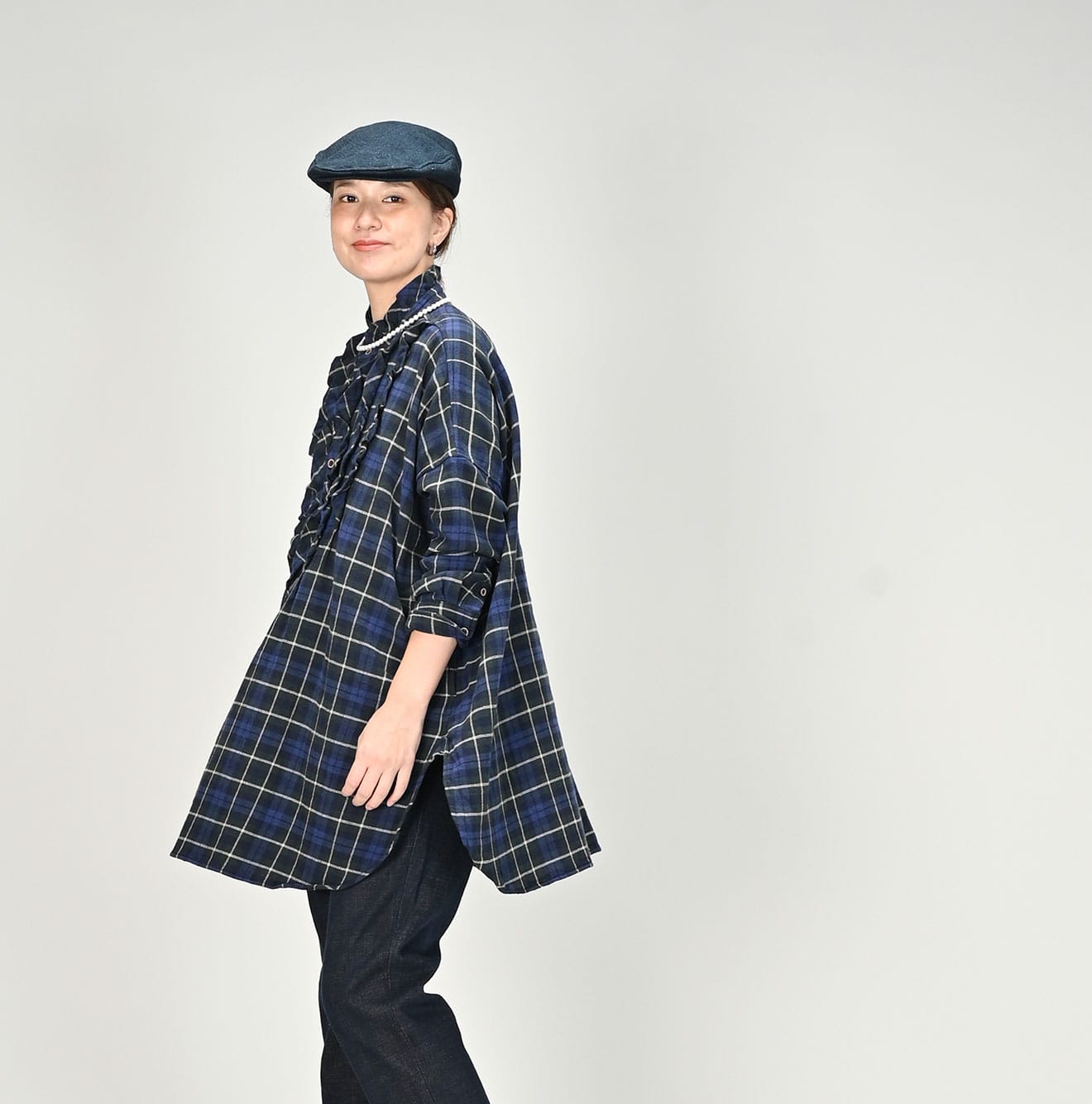 45R India Flannel Frilled Tunic