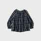 45R Indigo Fuwafuwa Double Woven Shirring Blouse