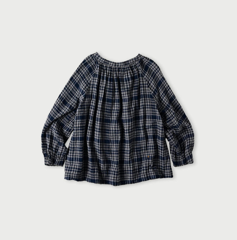 45R Indigo Fuwafuwa Double Woven Shirring Blouse