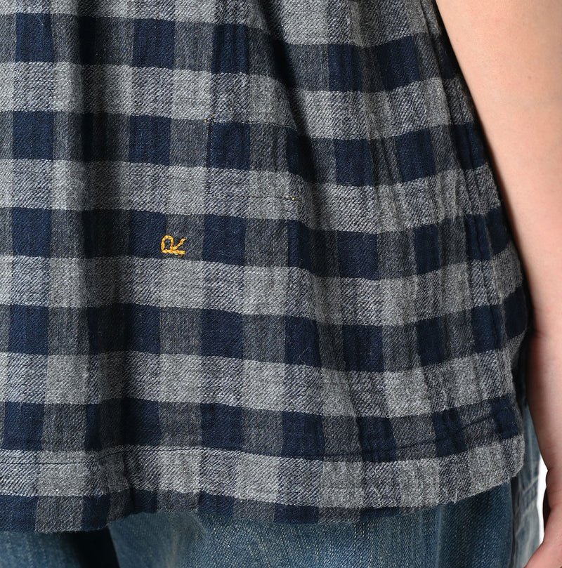45R Indigo Fuwafuwa Double Woven Shirring Blouse