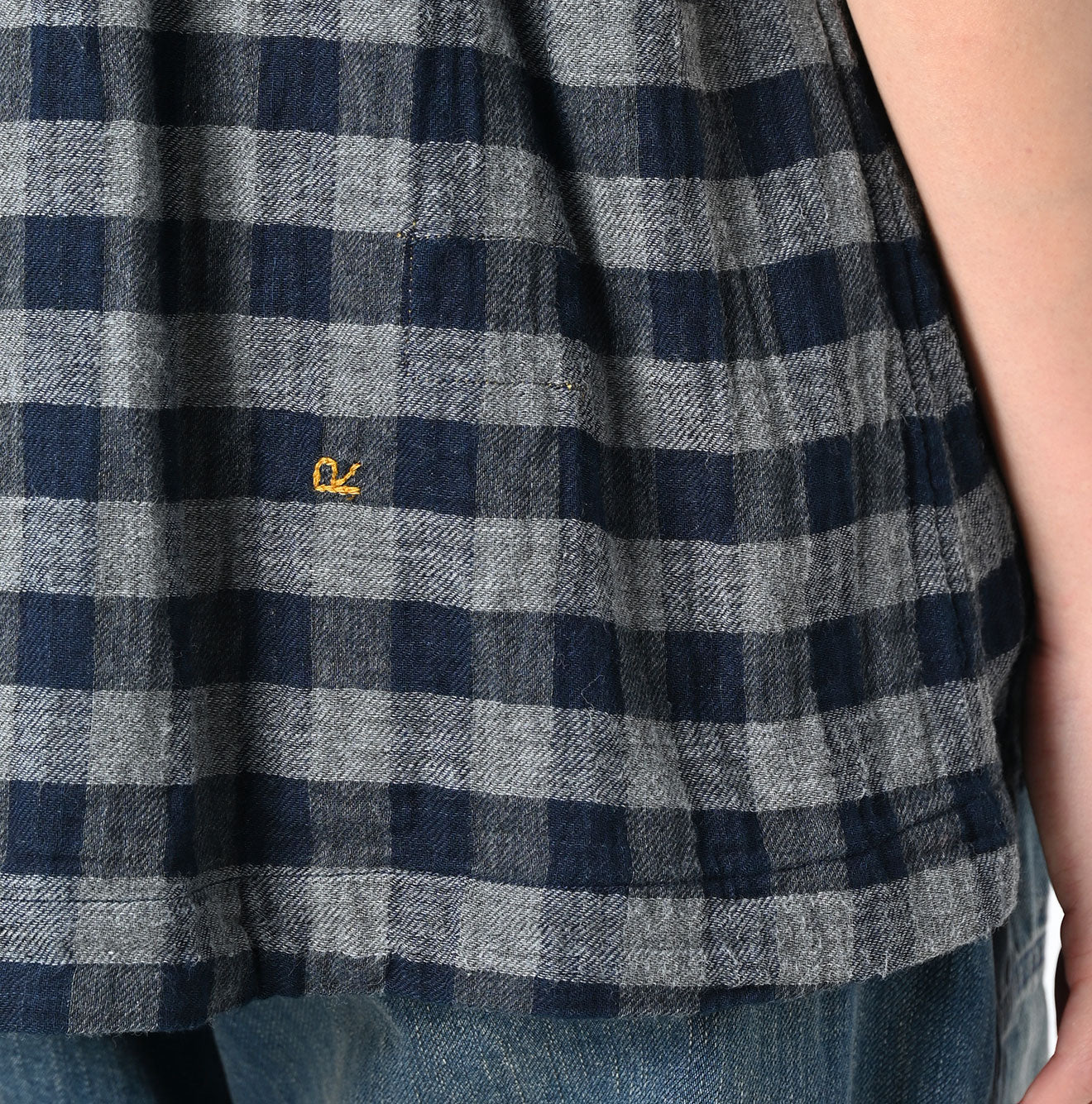 45R Indigo Fuwafuwa Double Woven Shirring Blouse