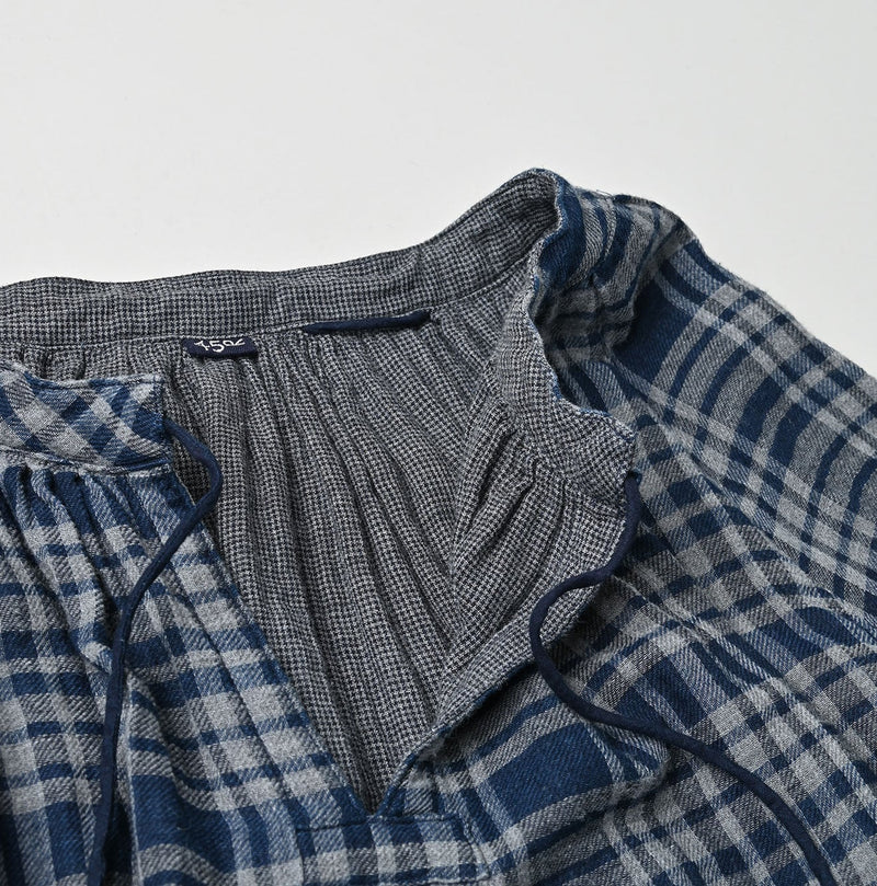 45R Indigo Fuwafuwa Double Woven Shirring Blouse