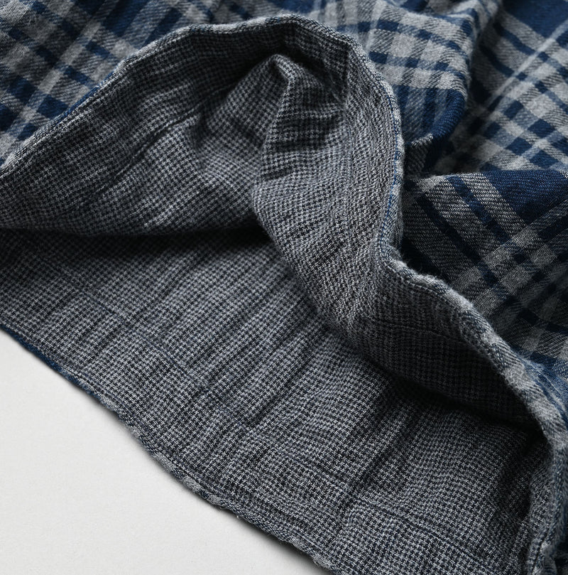 45R Indigo Fuwafuwa Double Woven Shirring Blouse