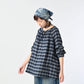 45R Indigo Fuwafuwa Double Woven Shirring Blouse