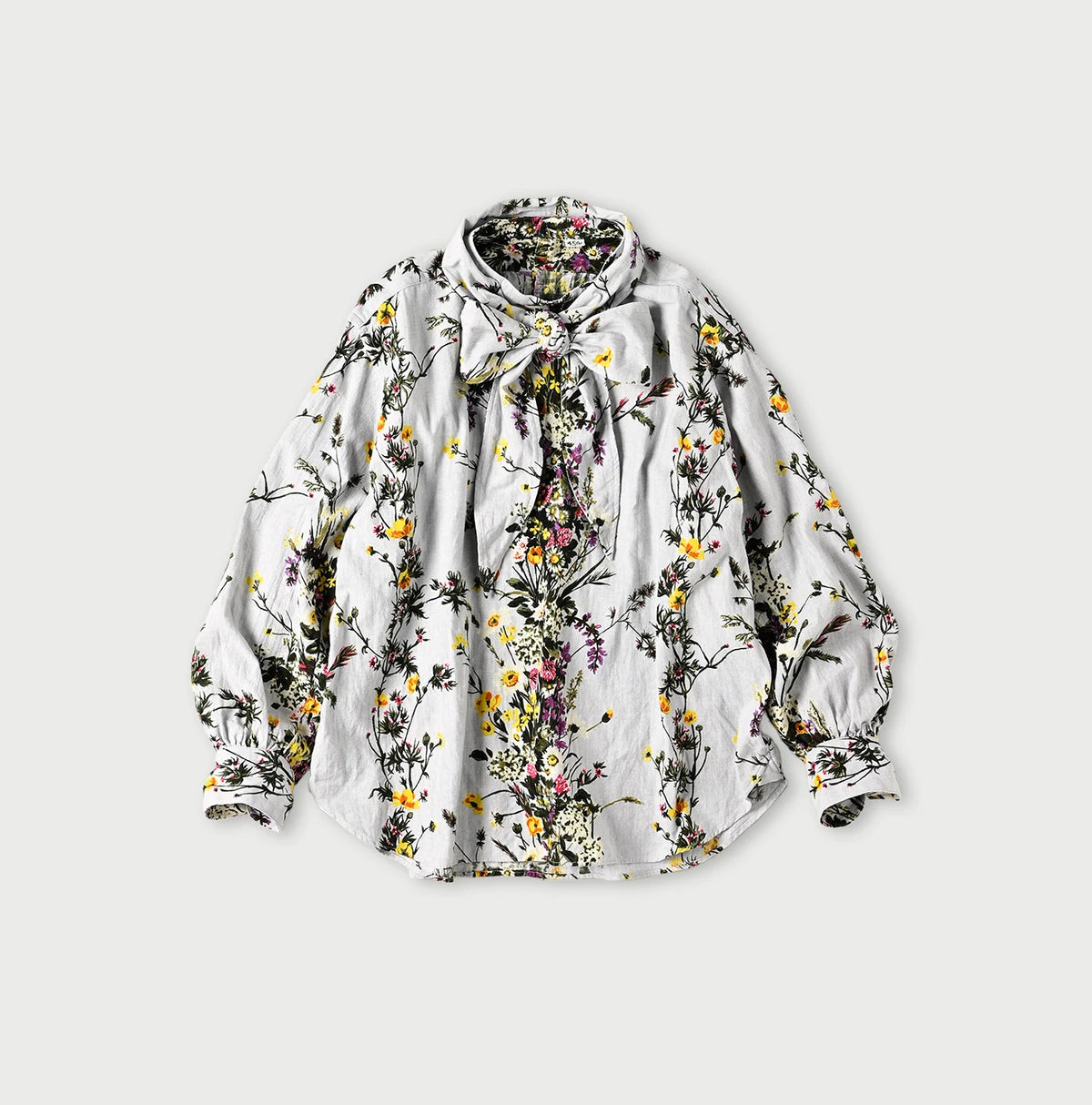 45R Khadi Bouquet Stripe Print Ribbon Blouse