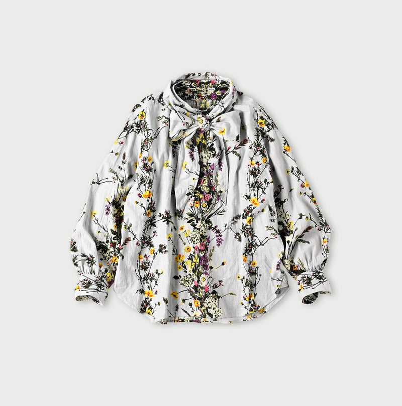 45R Khadi Bouquet Stripe Print Ribbon Blouse - Image 1