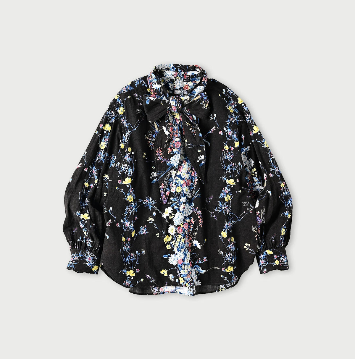 45R Khadi Bouquet Stripe Print Ribbon Blouse