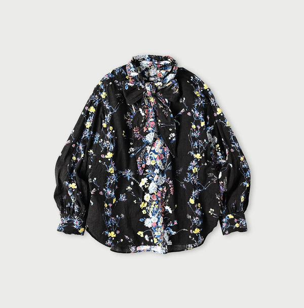 45R Khadi Bouquet Stripe Print Ribbon Blouse
