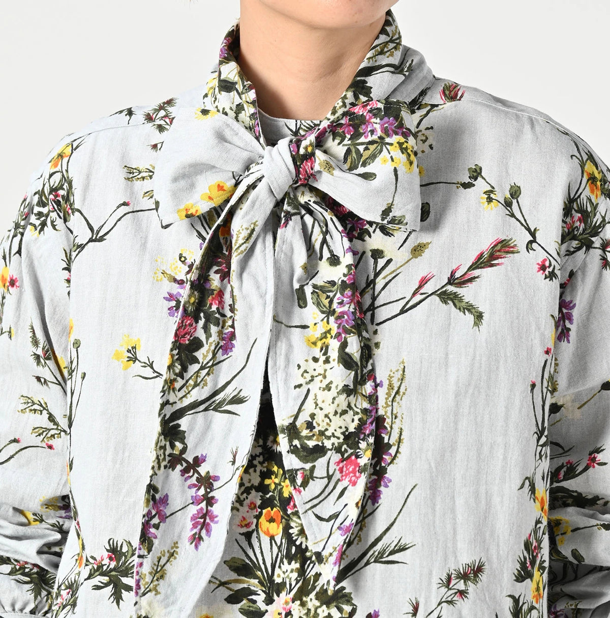 45R Khadi Bouquet Stripe Print Ribbon Blouse