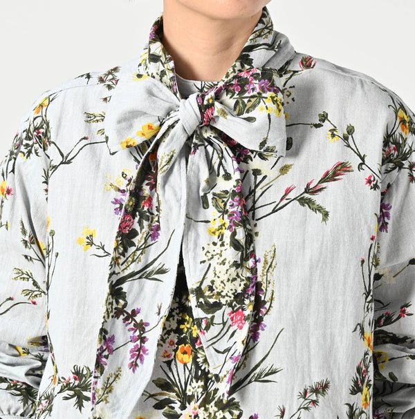 45R Khadi Bouquet Stripe Print Ribbon Blouse