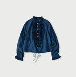 45R Ai Indigo Khadi x Feather Khadi Silk Frill Tarra Blouse
