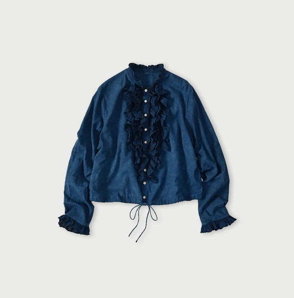 45R Ai Indigo Khadi x Feather Khadi Silk Frill Tarra Blouse