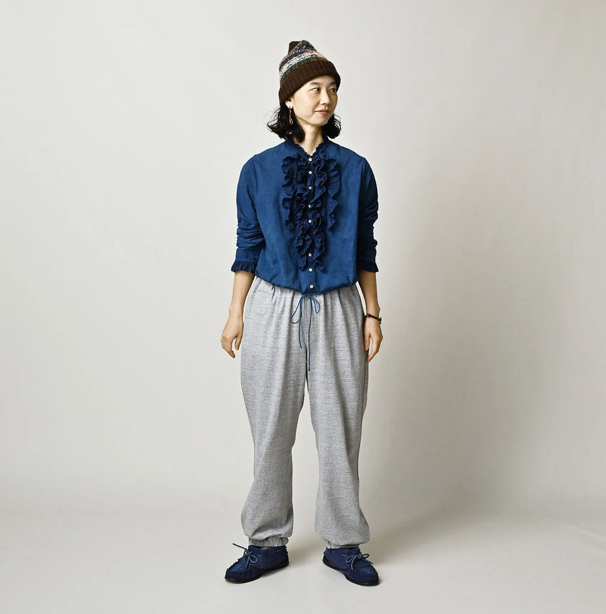 45R Ai Indigo Khadi x Feather Khadi Silk Frill Tarra Blouse - Image 2