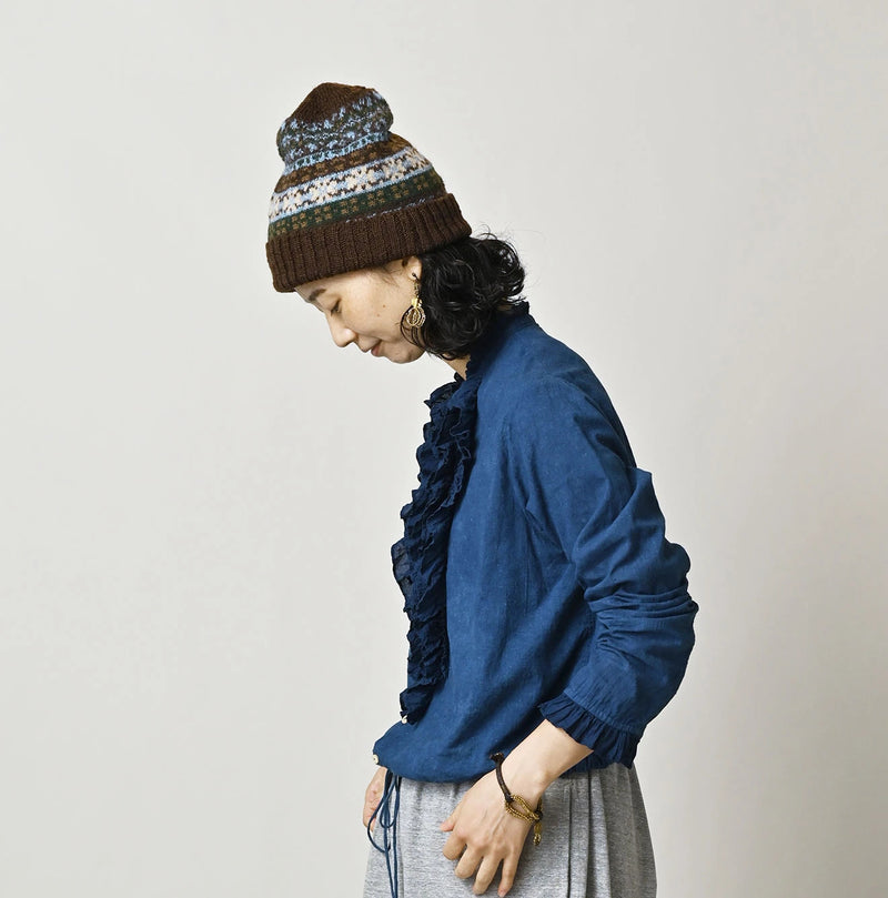45R Ai Indigo Khadi x Feather Khadi Silk Frill Tarra Blouse - Image 4